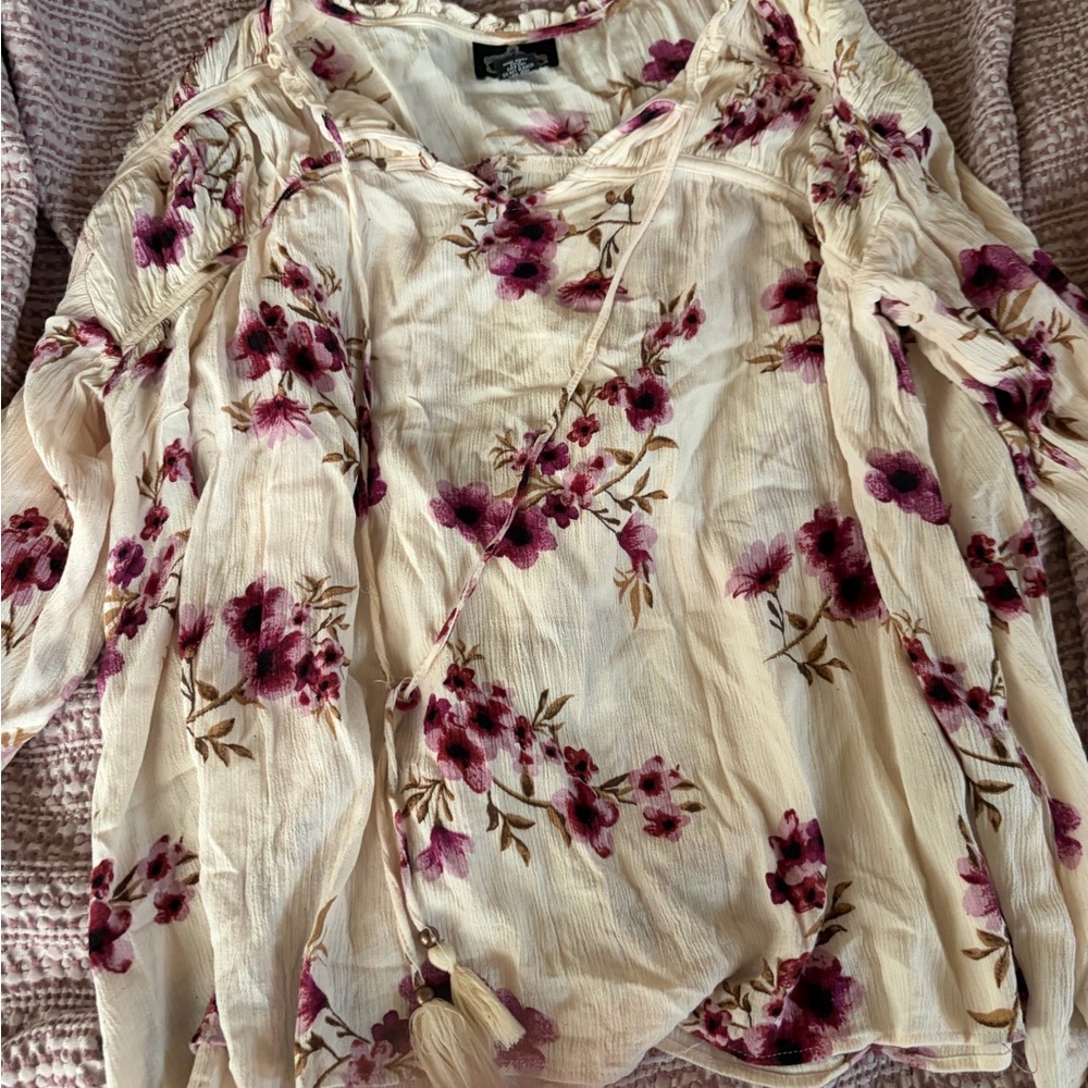 Angie Cream and Purple Floral Blouse